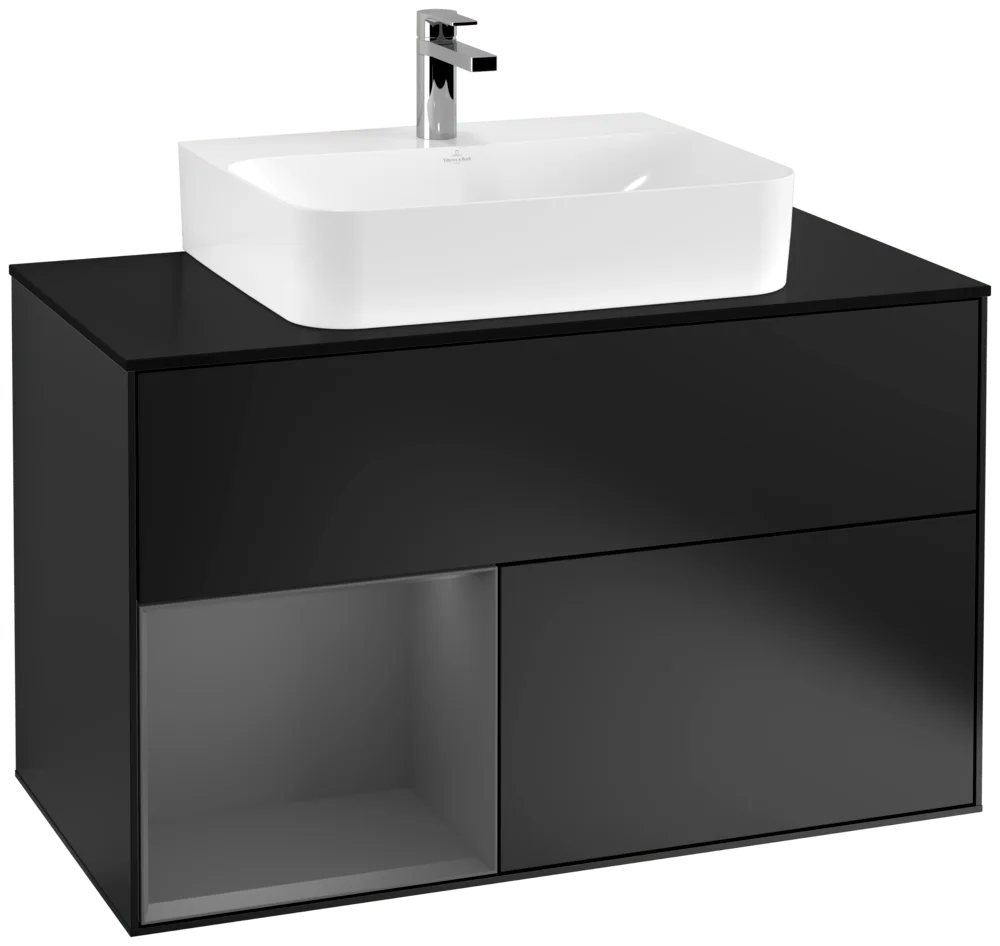 Villeroy & Boch Waschbeckenunterschrank Finion F11, 1000x603x501 mm, Black Matt Lacquer, mit Beleuchtung und Push-to-open Funktion