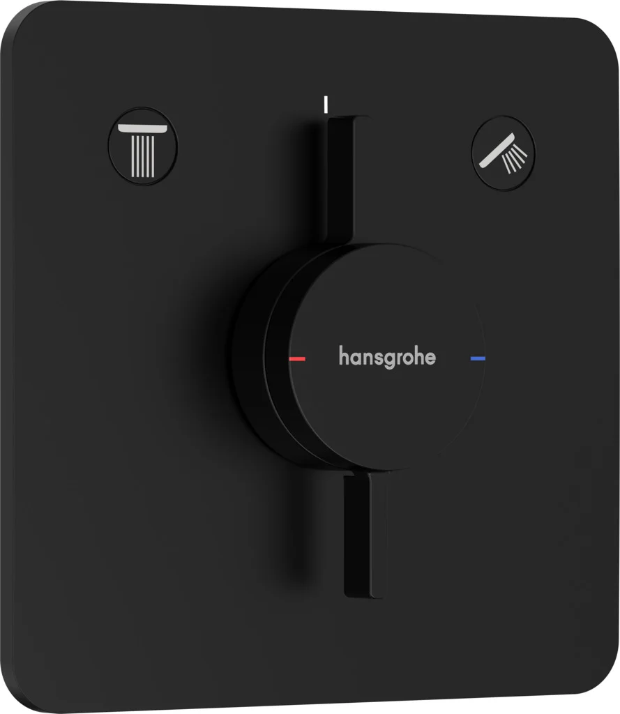Hansgrohe DuoTurn Q Mischer Unterputz, mattschwarz, 2 Verbraucher, maximale Durchflussmenge 29,5 l/min bei 3 bar, Keramikmischsystem, flache Rosette für mehr Platz in der Dusche