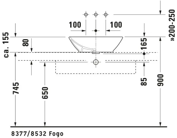 Aufsatzbecken Bacino 550 mm rechteckig, mit ÜL, ohne HLB, weiß