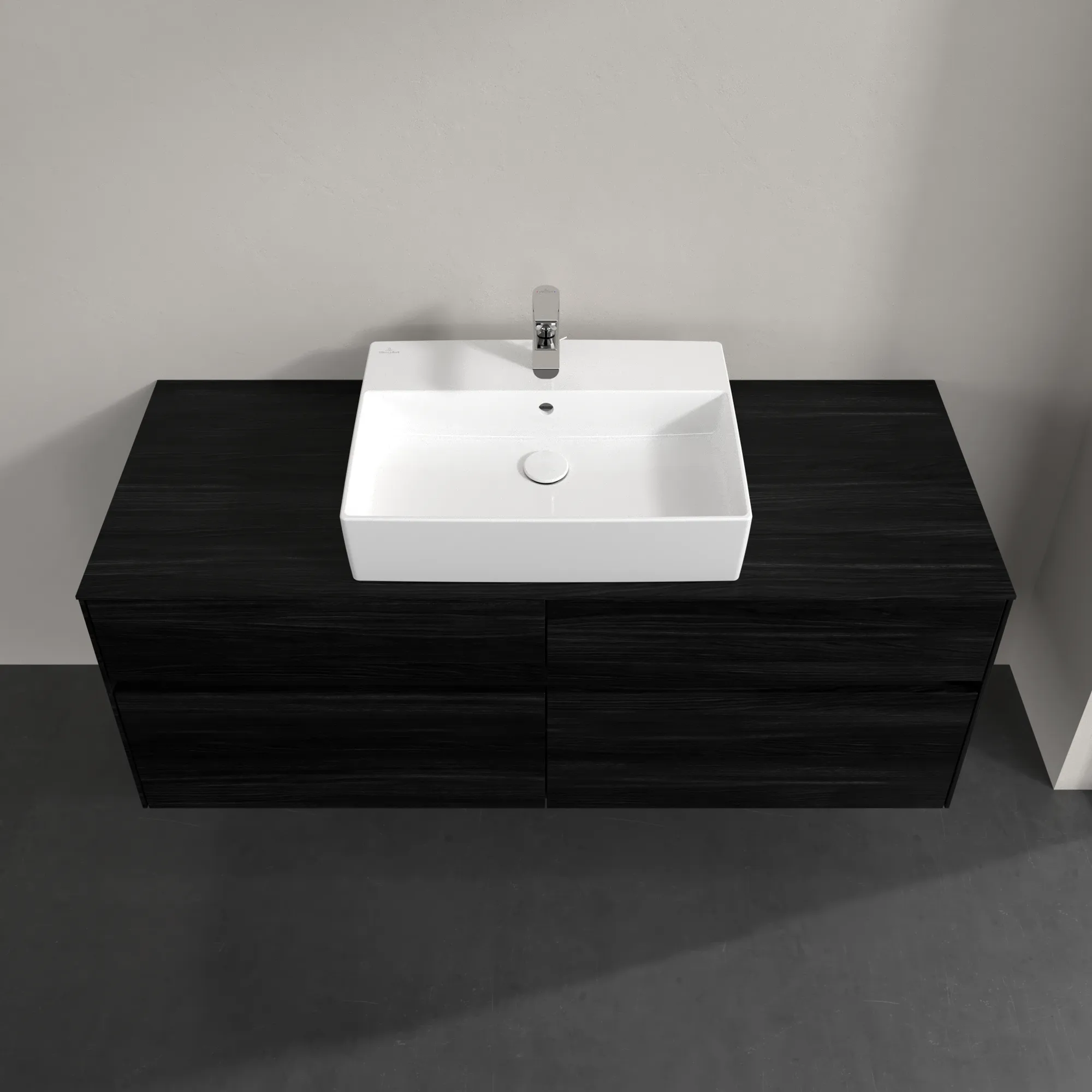 Villeroy & Boch Waschtischunterschrank „Collaro“ 1400 × 548 × 500 mm Black Oak, mit Beleuchtung, für Becken mittig