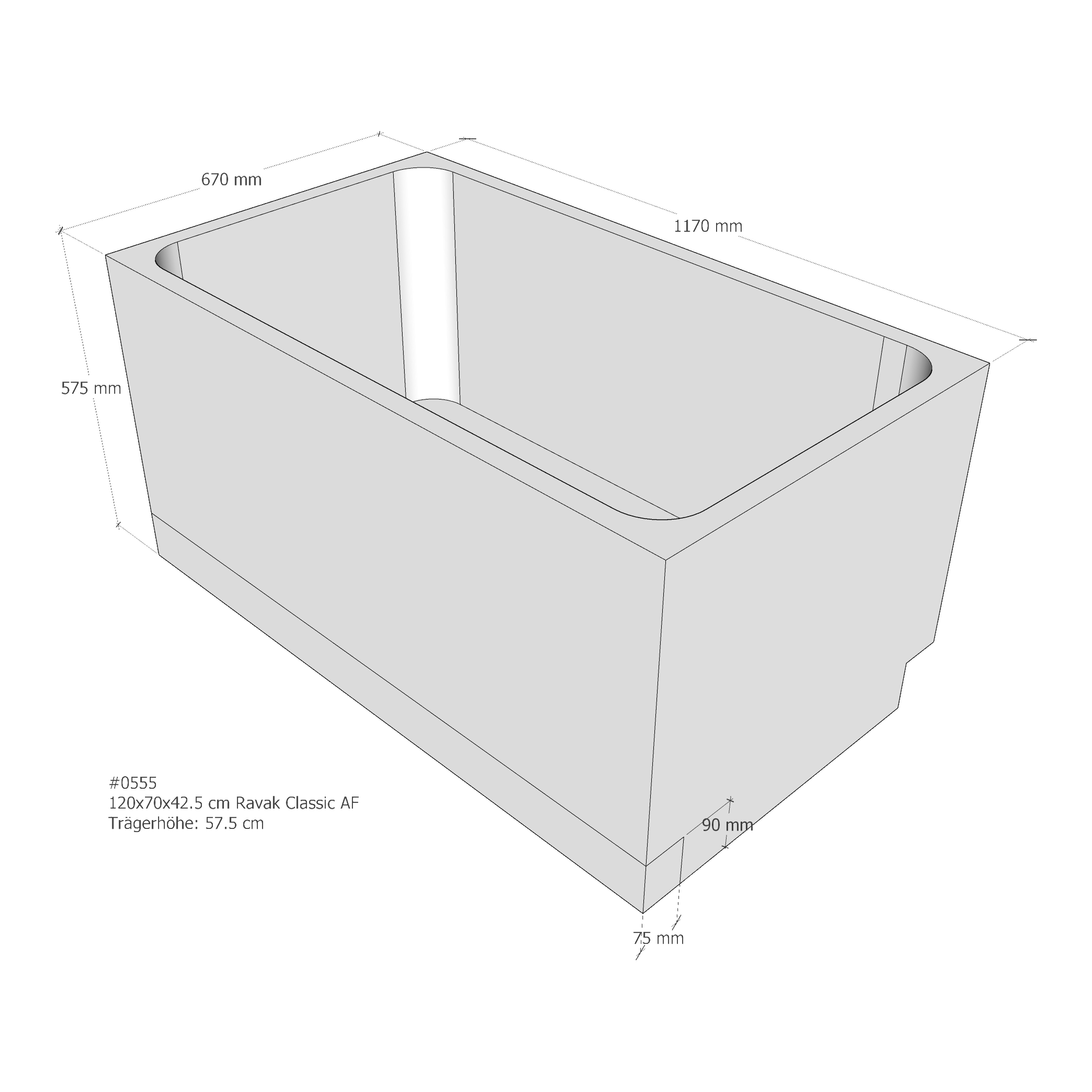 Badewannenträger für Ravak Classic 120 (Lilia) 120 × 70 × 42,5 cm