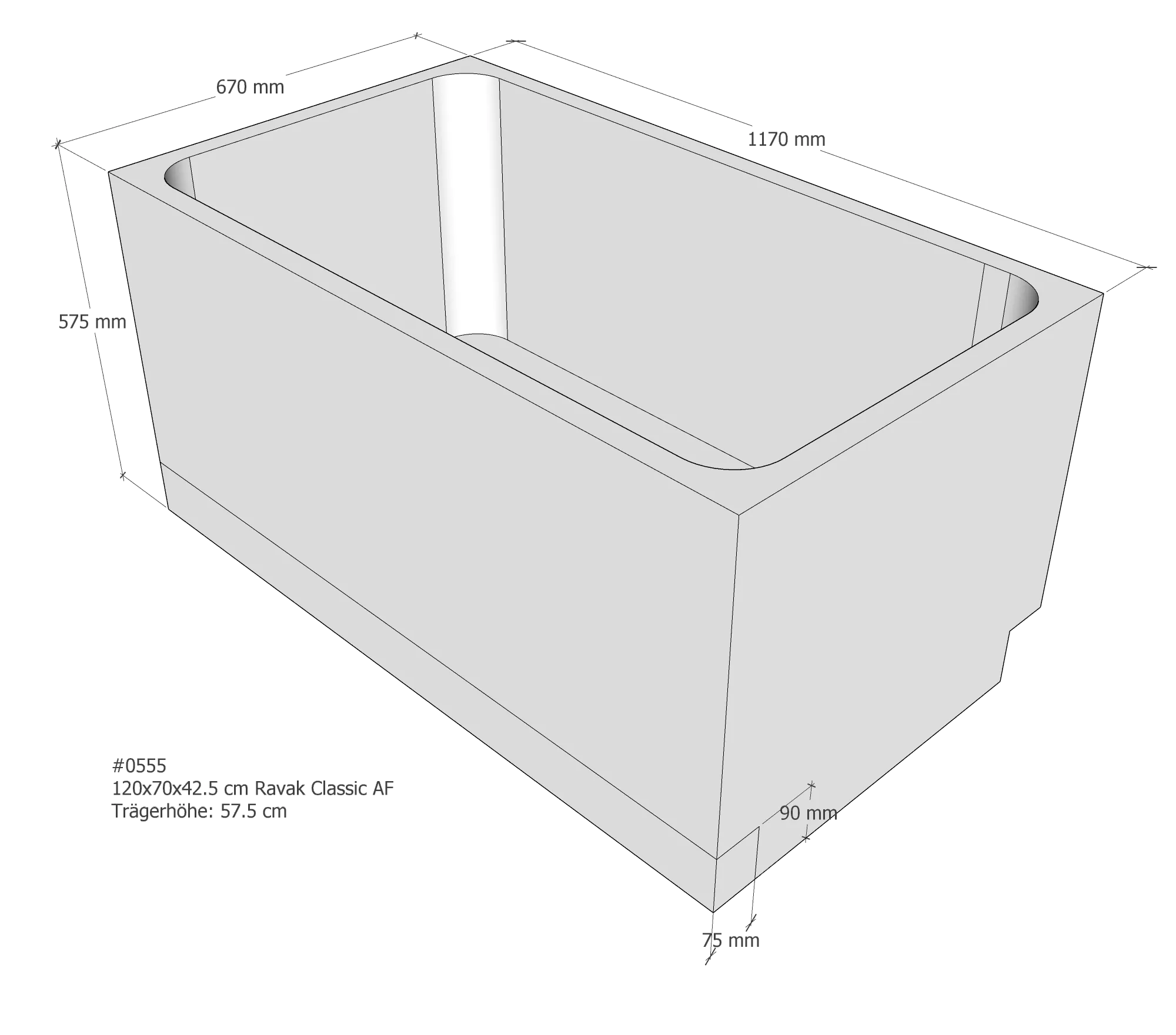 Badewannenträger passend für Ravak Classic 120 (Lilia) 120 × 70 × 42,5 cm Badewannenträger passend für Ravak Classic 120 (Lilia) 120 × 70 × 42,5 cm