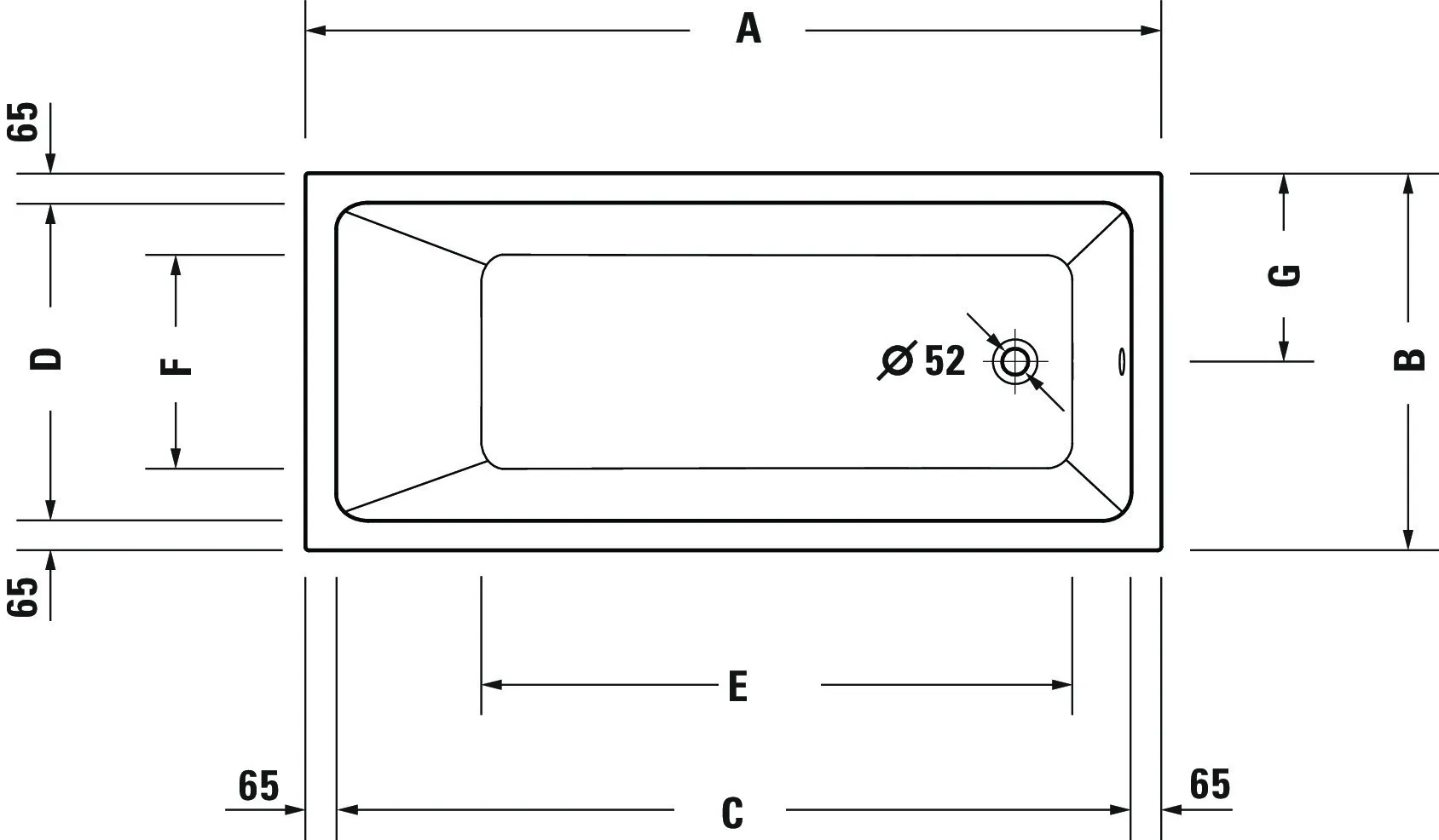 Duravit Badewanne „No.1“ rechteck 150 × 70 cm, Fußablauf