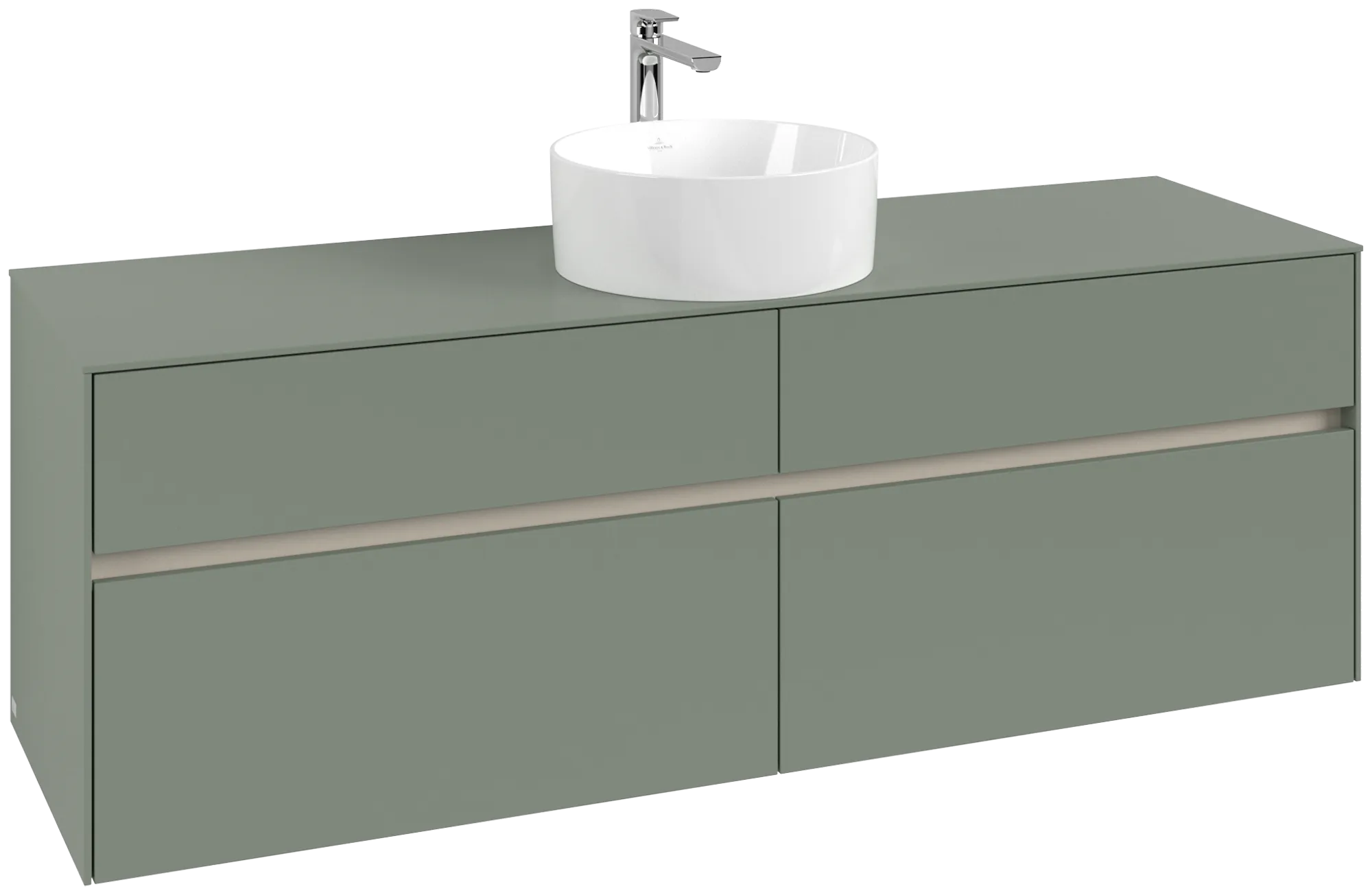 Villeroy & Boch Waschtischunterschrank „Collaro“ 1600 × 548 × 500 mm Soft Green, mit Beleuchtung, für Becken mittig Villeroy & Boch Waschtischunterschrank „Collaro“ 1600 × 548 × 500 mm Soft Green, mit Beleuchtung, für Becken mittig