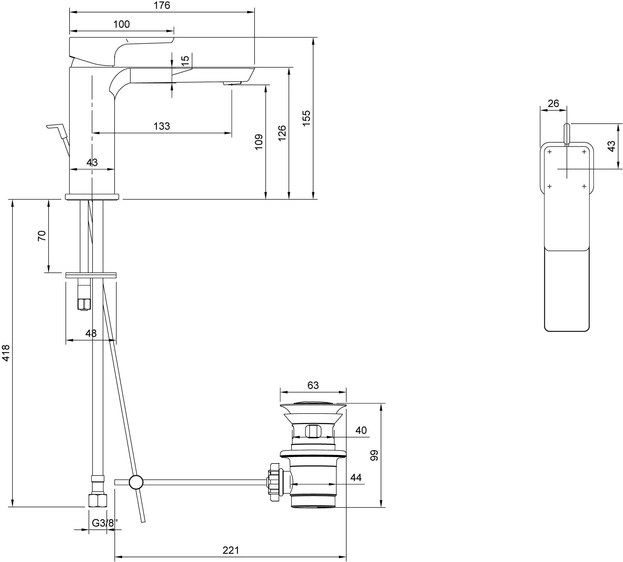 Einhand-Waschtischarmatur „Subway 3.0“ 17,6 cm Ausladung 134 mm