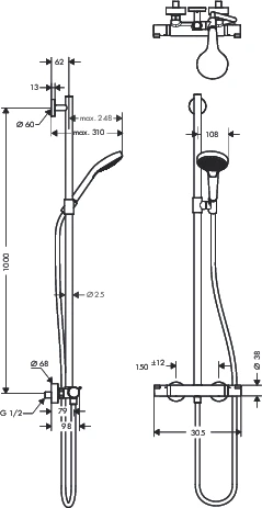 Showerpipe Croma Select S Multi SemiPipe weiss/chrom