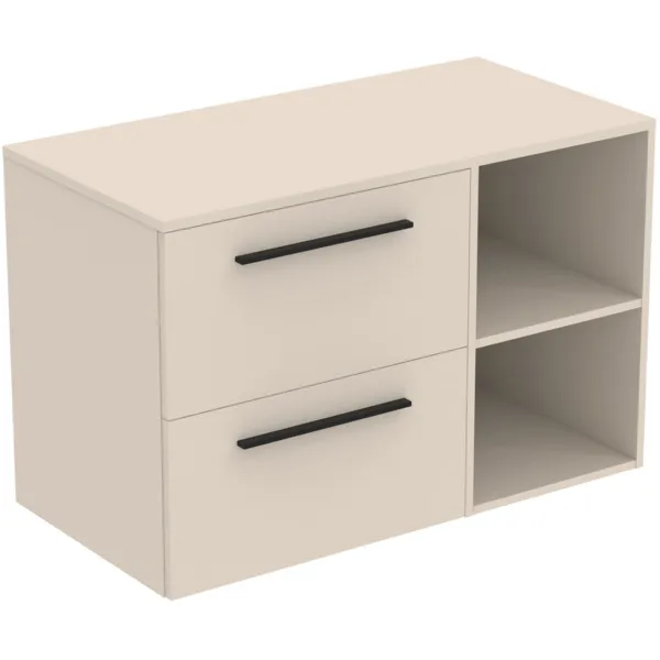 Ideal Standard i.life B 100cm Möbel-Set 2 Auszüge 2 offene Fächer Schwarz Sandbeige matt
