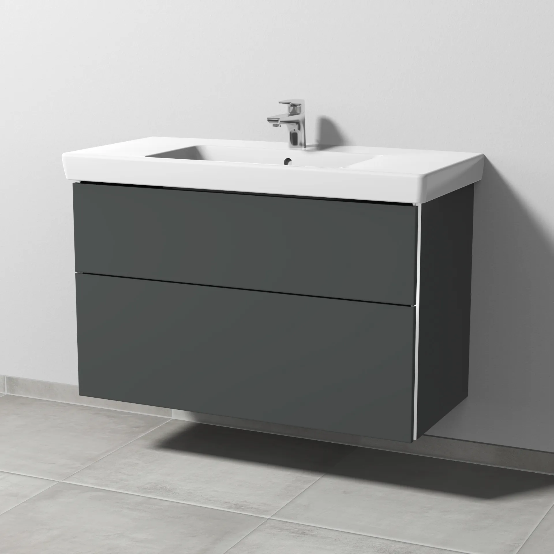 Sanipa Waschtischunterschrank „3way“ passend zu Keramik-Waschtische Subway 2.0 von Villeroy & Boch 950 × 593 × 447 mm in Anthrazit (matt), Becken