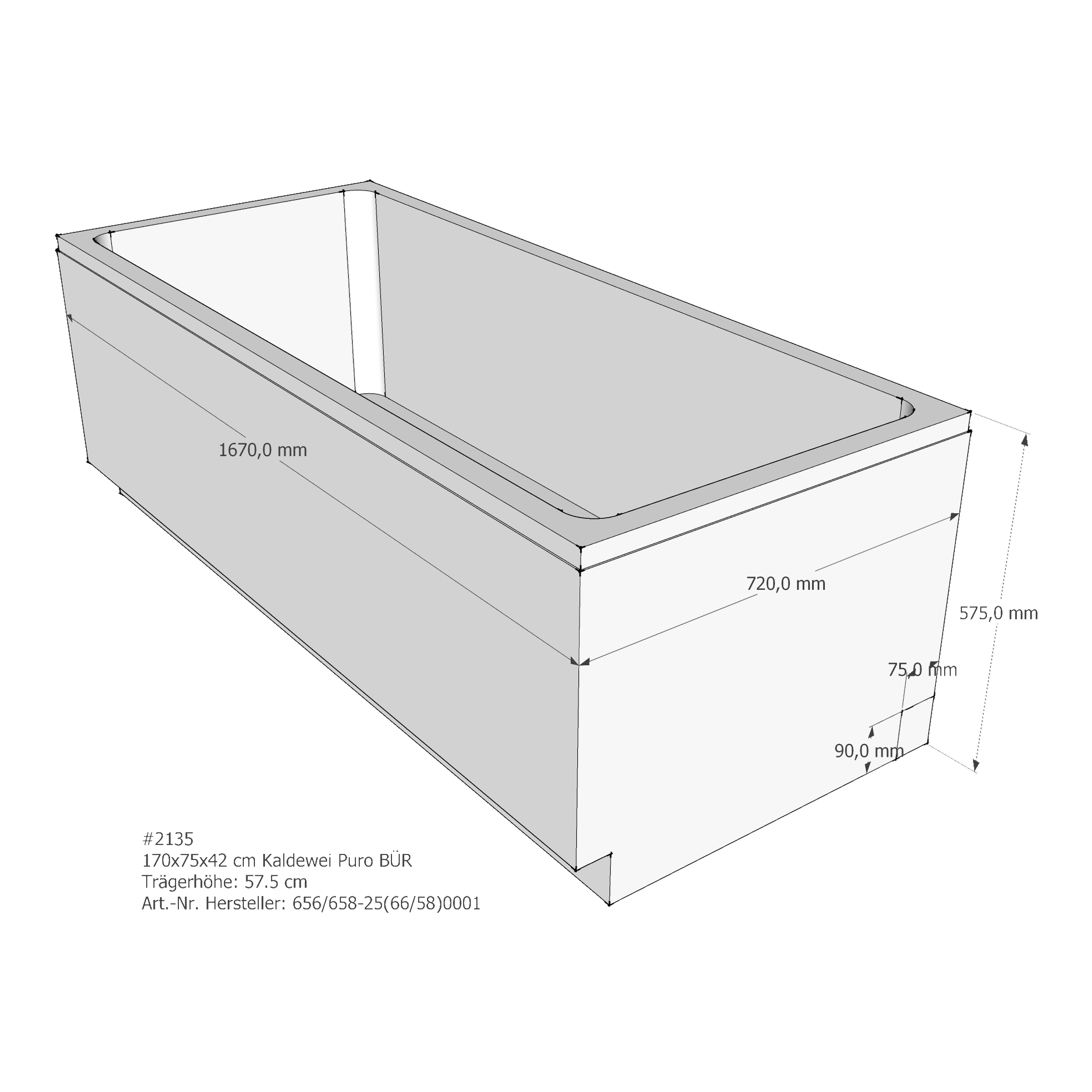 Badewannenträger für Kaldewei Puro 170 × 75 × 42 cm Badewannenträger für Kaldewei Puro 170 × 75 × 42 cm