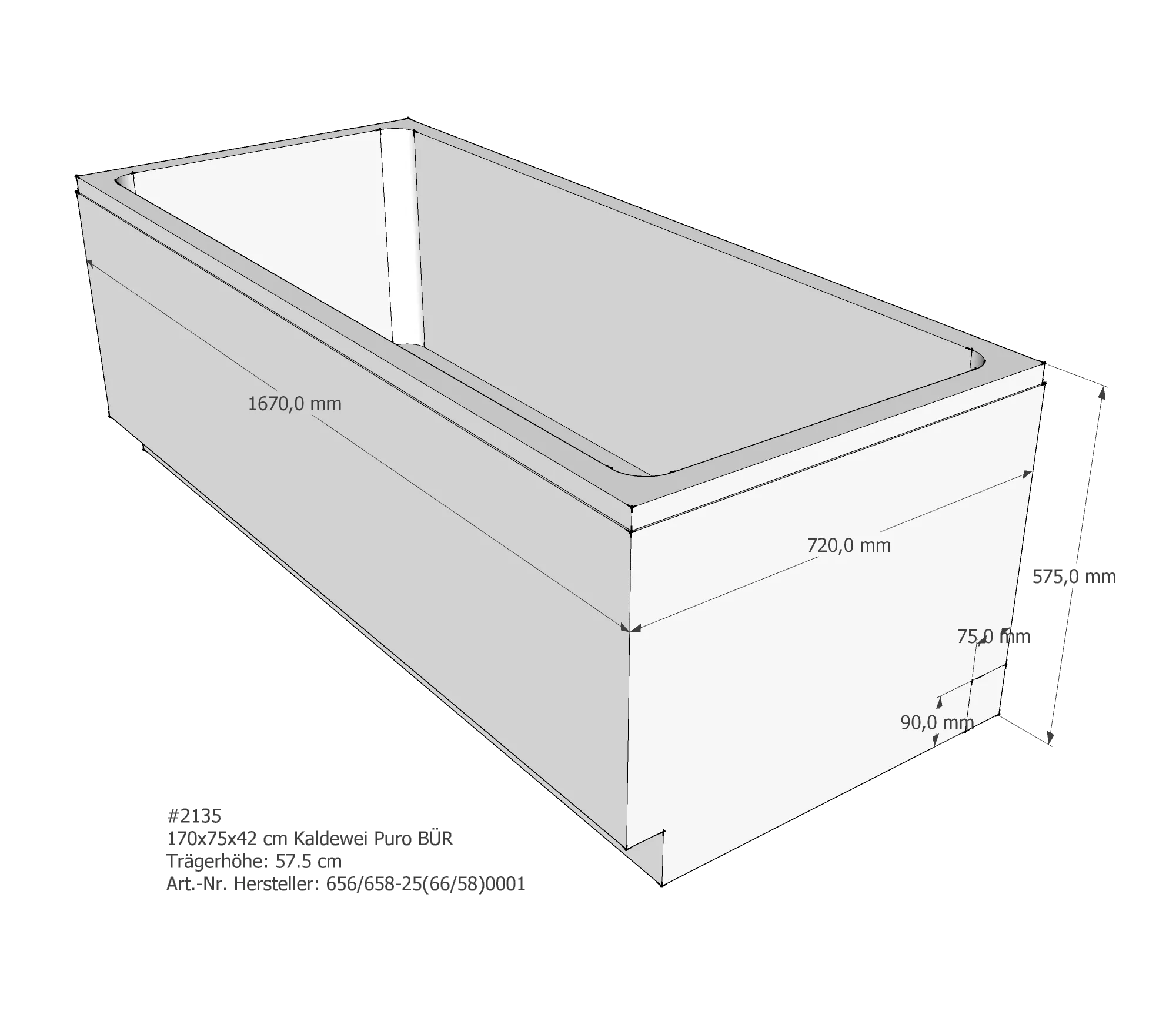 Badewannenträger für Kaldewei Puro 170 × 75 × 42 cm