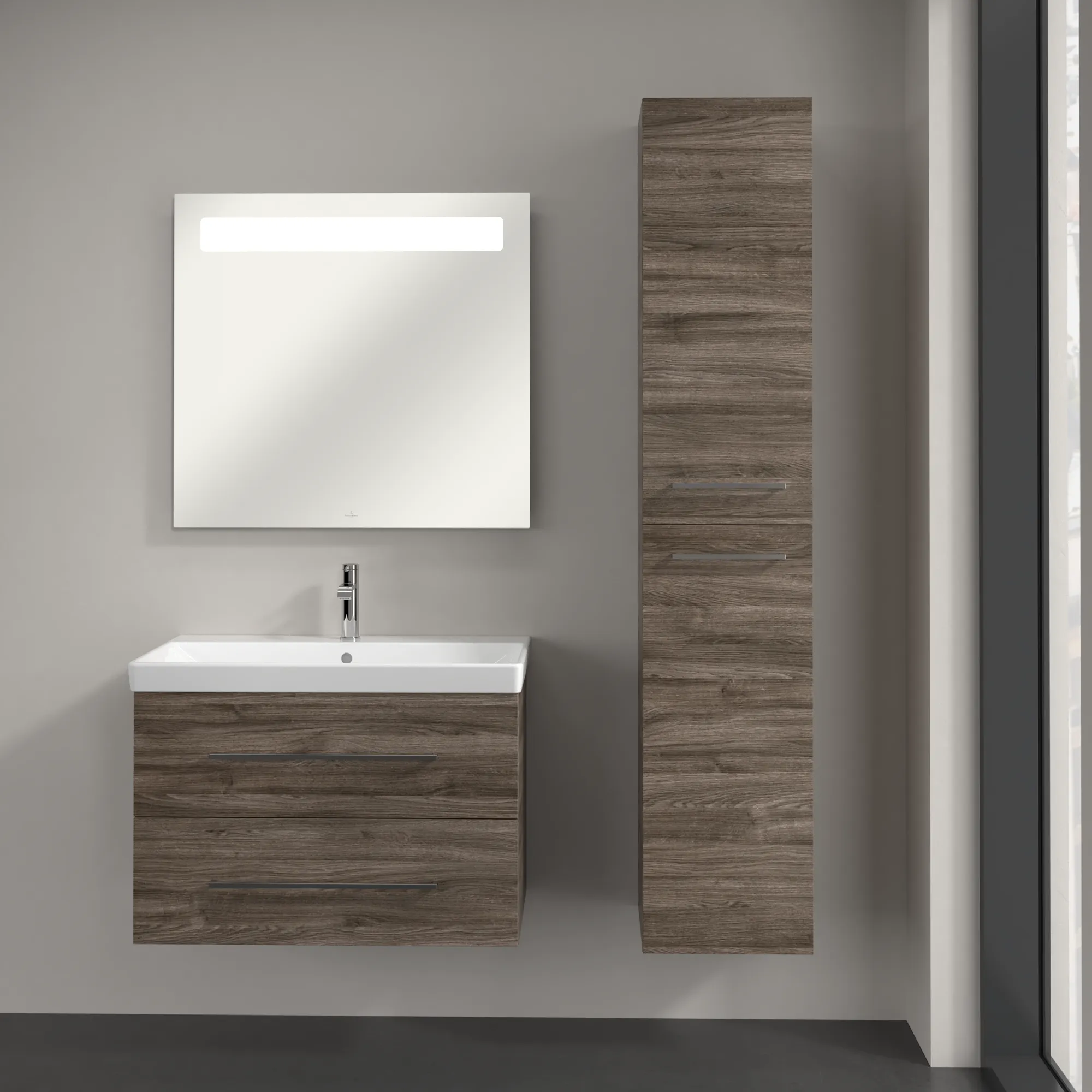 Villeroy & Boch Hochschrank „Avento“ 35 × 176 × 37,2 × 37,2 cm Stone Oak, Anschlag rechts, Soft Closing, 2 Türen