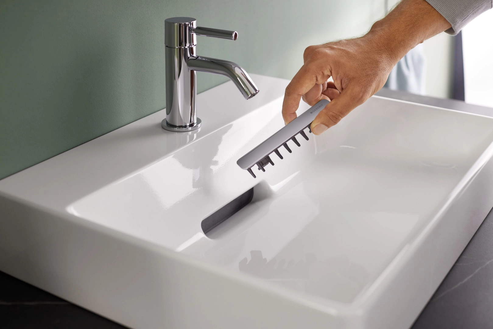 Aufsatzwaschtisch „One“ mit horizontalem Ablauf, rechteckig 50 × 41 cm in weiß alpin mit KeraTect® Aufsatzwaschtisch „One“ mit horizontalem Ablauf, rechteckig 50 × 41 cm in weiß alpin mit KeraTect®