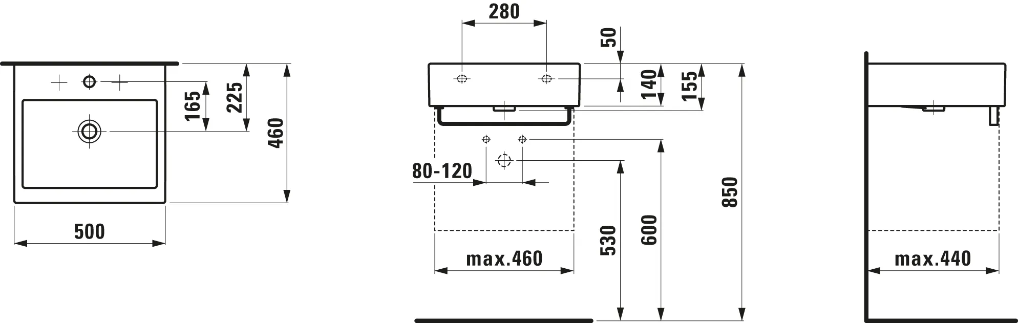 Waschtisch LIVING CITY 460x500x155 1 Hahnloch mit Überlauf weiß Waschtisch LIVING CITY 460x500x155 1 Hahnloch mit Überlauf weiß