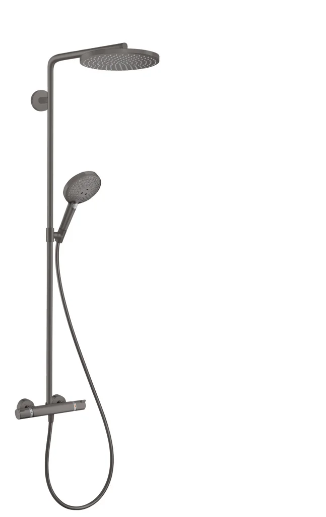 Hansgrohe Raindance S Showerpipe 240, 1jet PowderRain EcoSmart BBC, Brushed Black Chrome, Aufputzinstallation, DN15, 1,5-10 bar, 2 Verbraucher