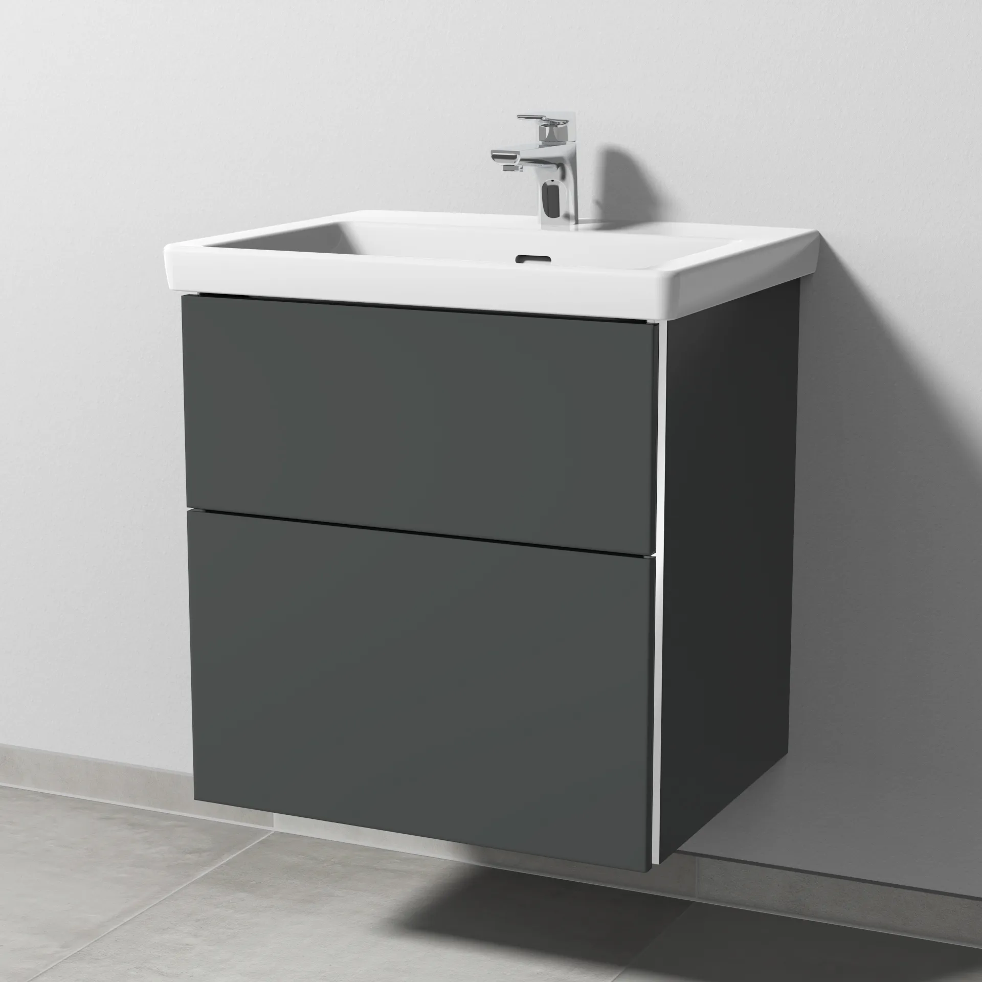 Sanipa Waschtischunterschrank „3way“ 555 × 588 × 462 mm in Anthrazit (matt), Becken mittig Sanipa Waschtischunterschrank „3way“ 555 × 588 × 462 mm in Anthrazit (matt), Becken mittig