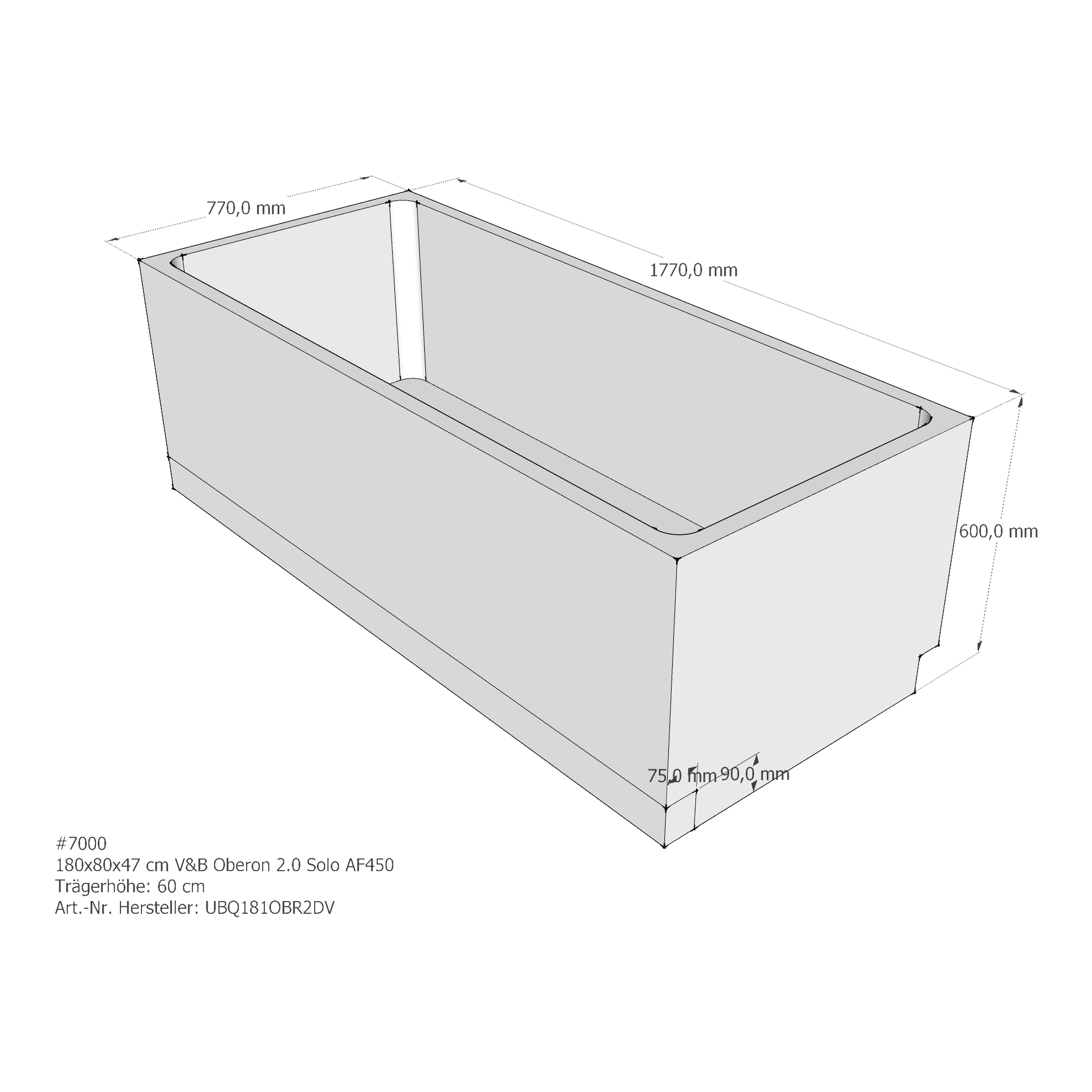 Badewannenträger für Villeroy & Boch Oberon 2.0 Solo 180 × 80 × 47 cm