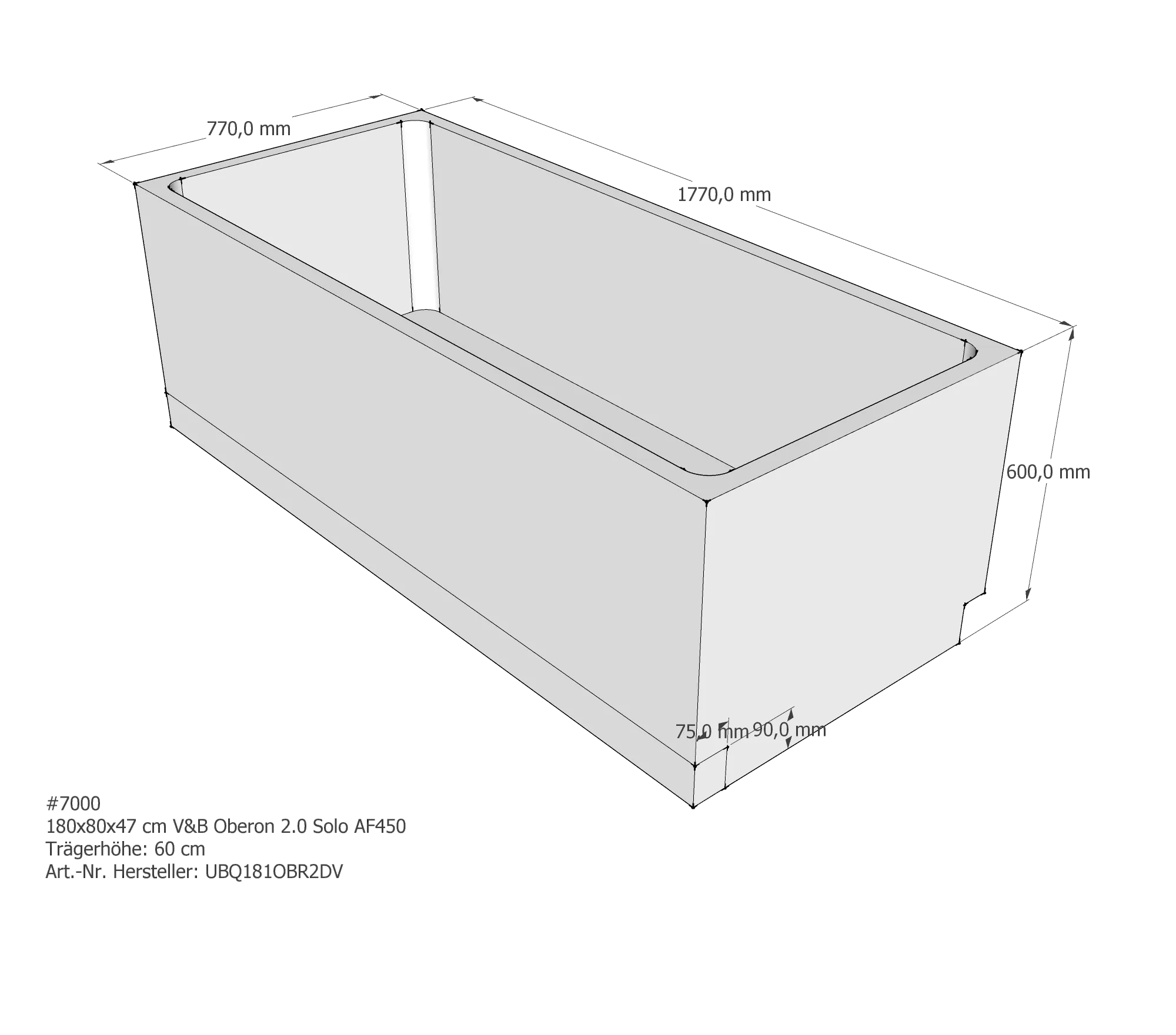 Badewannenträger für Villeroy & Boch Oberon 2.0 Solo 180 × 80 × 47 cm