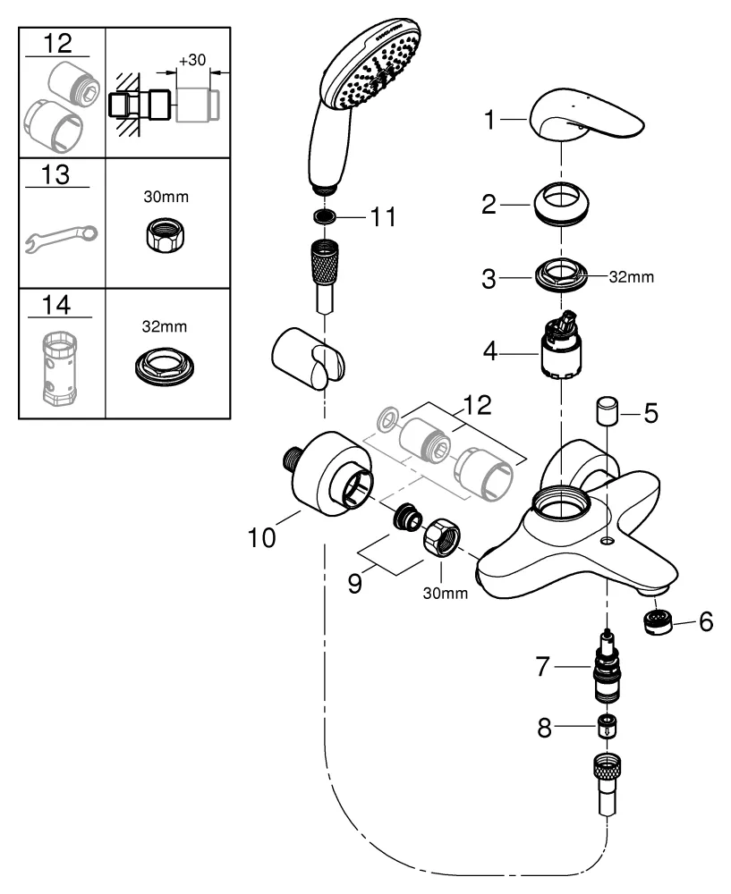 Grohe Eurostyle Einhand-Wannenbatterie, ½ Wandmontage geschlossener Metall-Hebelgriff Grohe Eurostyle Einhand-Wannenbatterie, ½ Wandmontage geschlossener Metall-Hebelgriff