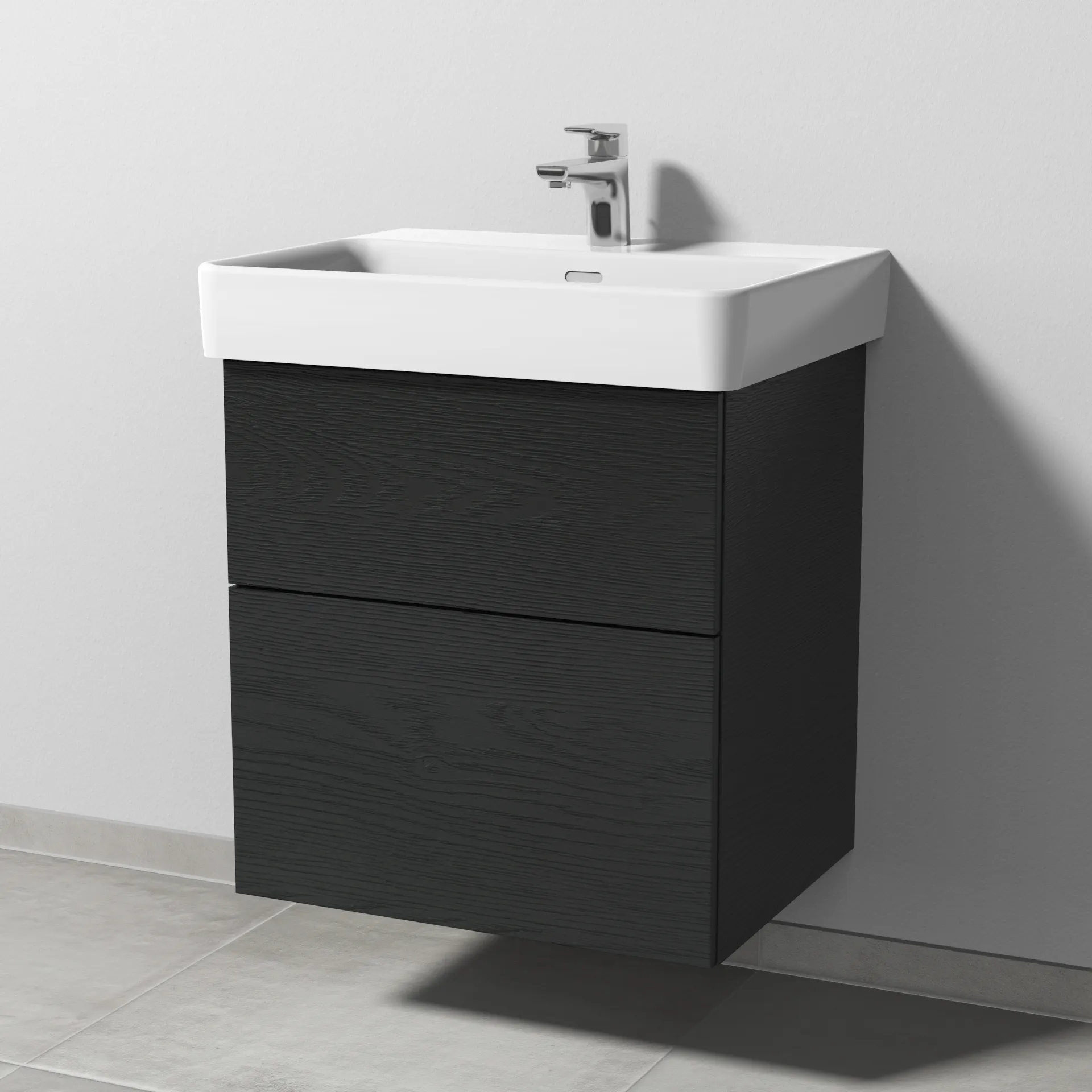 Sanipa Waschtischunterschrank „3way“ passend zu Keramik-Waschtische Pro S von Laufen 550 × 593 × 437 mm in Black Oak, Becken mittig