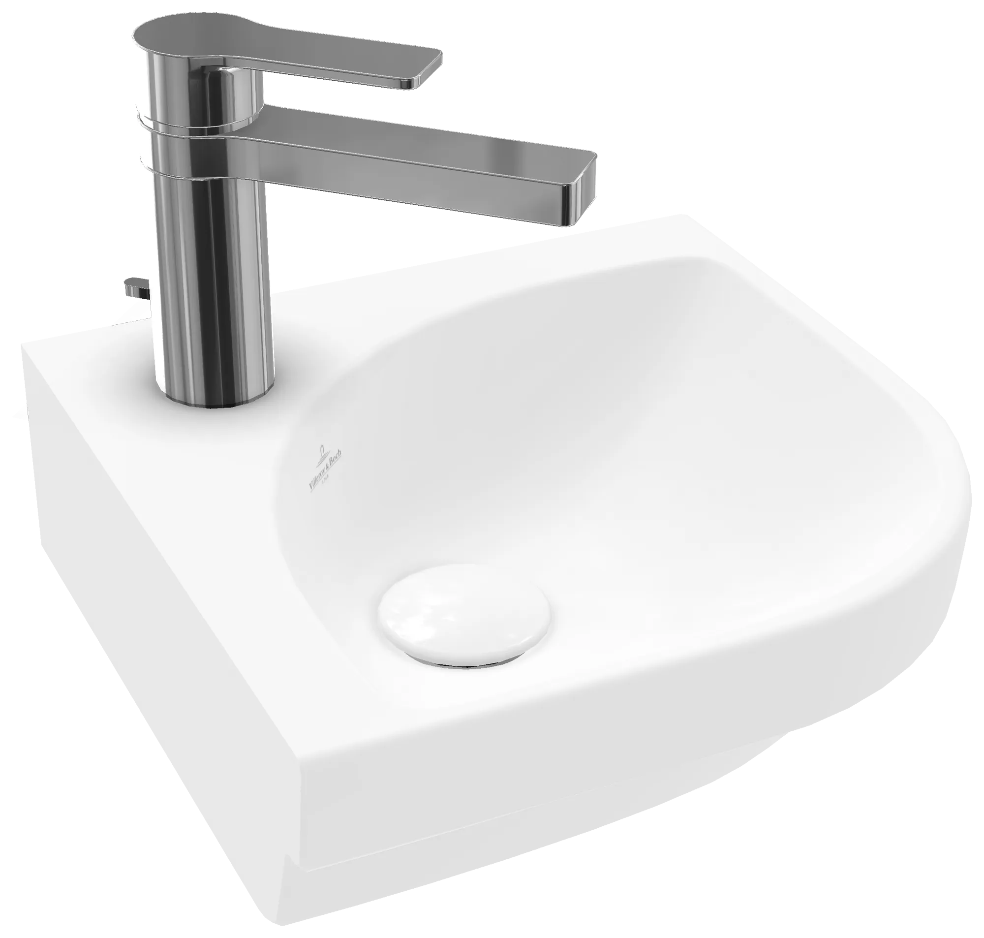 Villeroy & Boch Eck-Handwaschbecken „Subway 3.0“ 320 × 320 × 145 mm, mit Hahnlochbohrung, Hahnlochposition mittig in Stone White