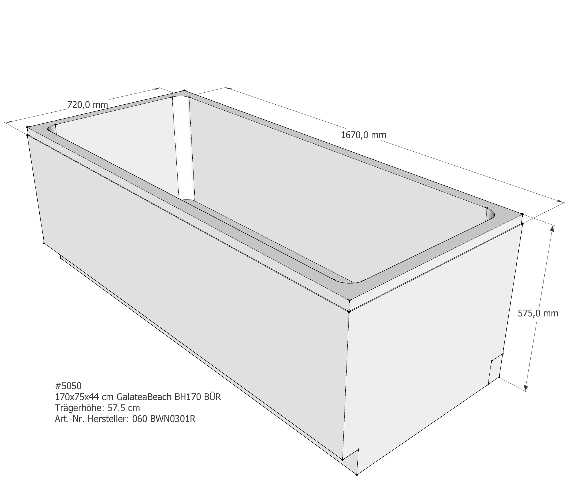 Badewannenträger passend für Galatea BH 170 170 × 75 × 44 cm Badewannenträger passend für Galatea BH 170 170 × 75 × 44 cm
