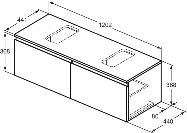 Ideal Standard Waschtischunterschrank „Finesse“ 120,2 × 38,8 × 44 cm Ulme dunkel Ideal Standard Waschtischunterschrank „Finesse“ 120,2 × 38,8 × 44 cm Ulme dunkel