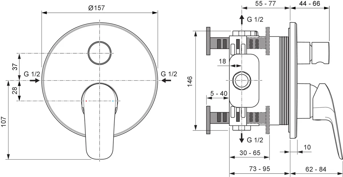 Ideal Standard Badearmatur Ceraflex 2027 Unterputz, Ros.163x163mm Chrom
