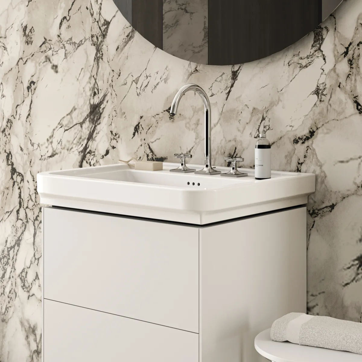 Waschtischarmatur Joy Neo mit Ablaufgarnitur Ausladung 168mm Kreuzgriffe Magnetic Grey Waschtischarmatur Joy Neo mit Ablaufgarnitur Ausladung 168mm Kreuzgriffe Magnetic Grey