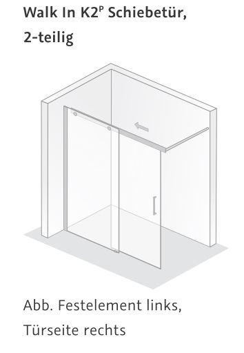 HSK Duschabtrennung Walk-In Schiebetür 2-teilig „K2P“ Walk in Glas Chinchilla, Profile Chromoptik (Alu Hochglanz poliert), H: 2000 mm HSK Duschabtrennung Walk-In Schiebetür 2-teilig „K2P“ Walk in Glas Chinchilla, Profile Chromoptik (Alu Hochglanz poliert), H: 2000 mm