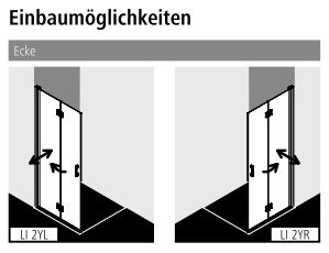 Kermi Duschdesign Walk-In-Duschkabine WALK-IN Wall Pendel-Falt rechts „LIGA“ Profile Silber Mattglanz, BV: 975 - 1000 mm WE: 985 - 1010 mm H: 2000 mm