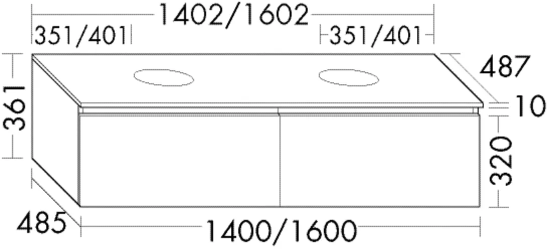 burgbad Waschtischunterschrank „Lin20“ 1442 × 401 × 527 mm in Weiß Matt mit Laserkante