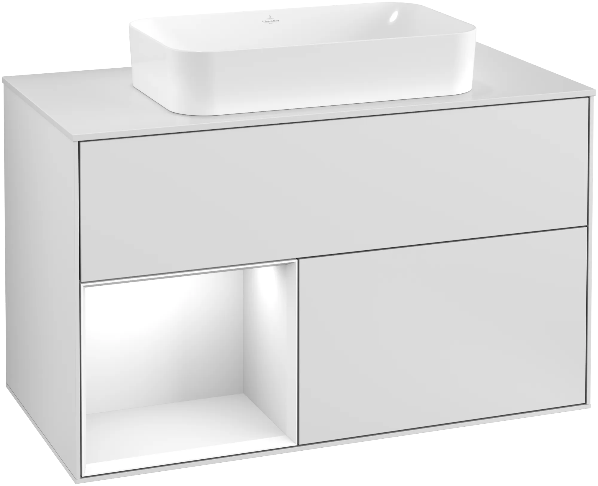 Villeroy & Boch Waschtischunterschrank „Finion“ für Schrankwaschtisch 1000 × 603 × 501 mm White Matt Lacquer, für Becken mittig, mit Hahnlochbohrung Villeroy & Boch Waschtischunterschrank „Finion“ für Schrankwaschtisch 1000 × 603 × 501 mm White Matt Lacquer, für Becken mittig, mit Hahnlochbohrung