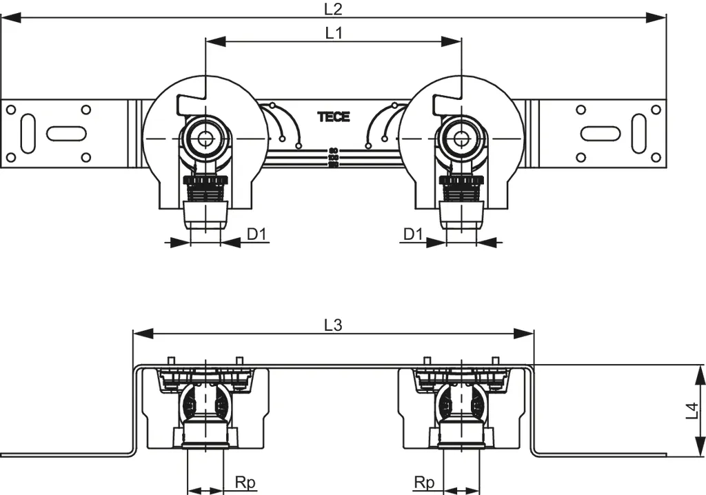 TECElogo-Ax Montageeinheit 150 mm mit Wandscheibe Dimension 20 × Rp 1/2″, Si-Bronze