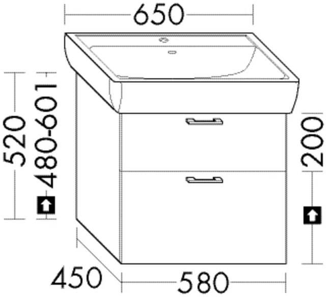 Burgbad Waschtischunterschrank Sys30, 450x580x520 mm, 1 Schublade oben, 1 Auszug unten, PG1