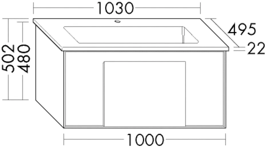Keramik-Waschtisch + Waschtischunterschrank Moto PG1 von burgbad – zeitloser Frame-Look, Becken 688x291 mm, Muldentiefe 120 mm, Maße 495x1030x502 mm