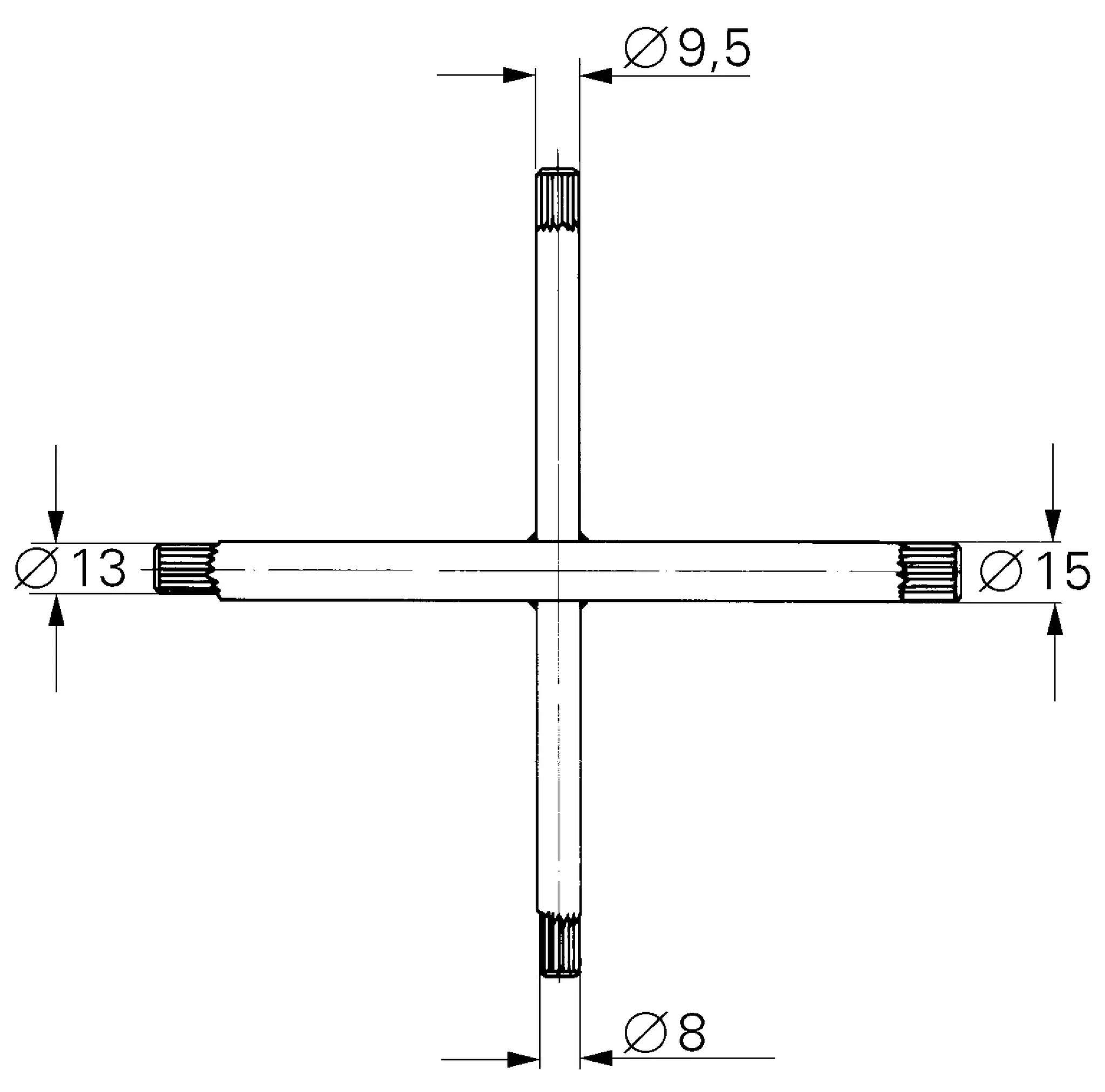 Kreuz-Riefenschlüssel 19053, Ø 8 x Ø 9 x Ø 13 x Ø 15, zur Demontage/Montage von Ventilsitzen Kreuz-Riefenschlüssel 19053, Ø 8 x Ø 9 x Ø 13 x Ø 15, zur Demontage/Montage von Ventilsitzen
