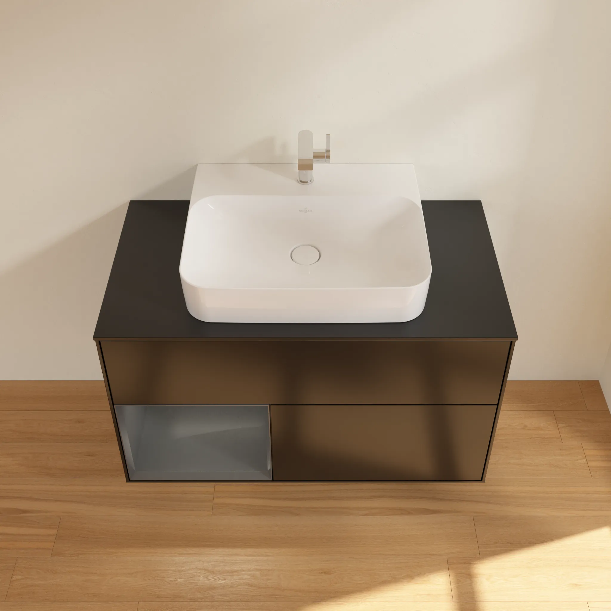 Villeroy & Boch Waschbeckenunterschrank Finion F11, 1000x603x501 mm, Black Matt Lacquer, mit Beleuchtung und Push-to-open Funktion