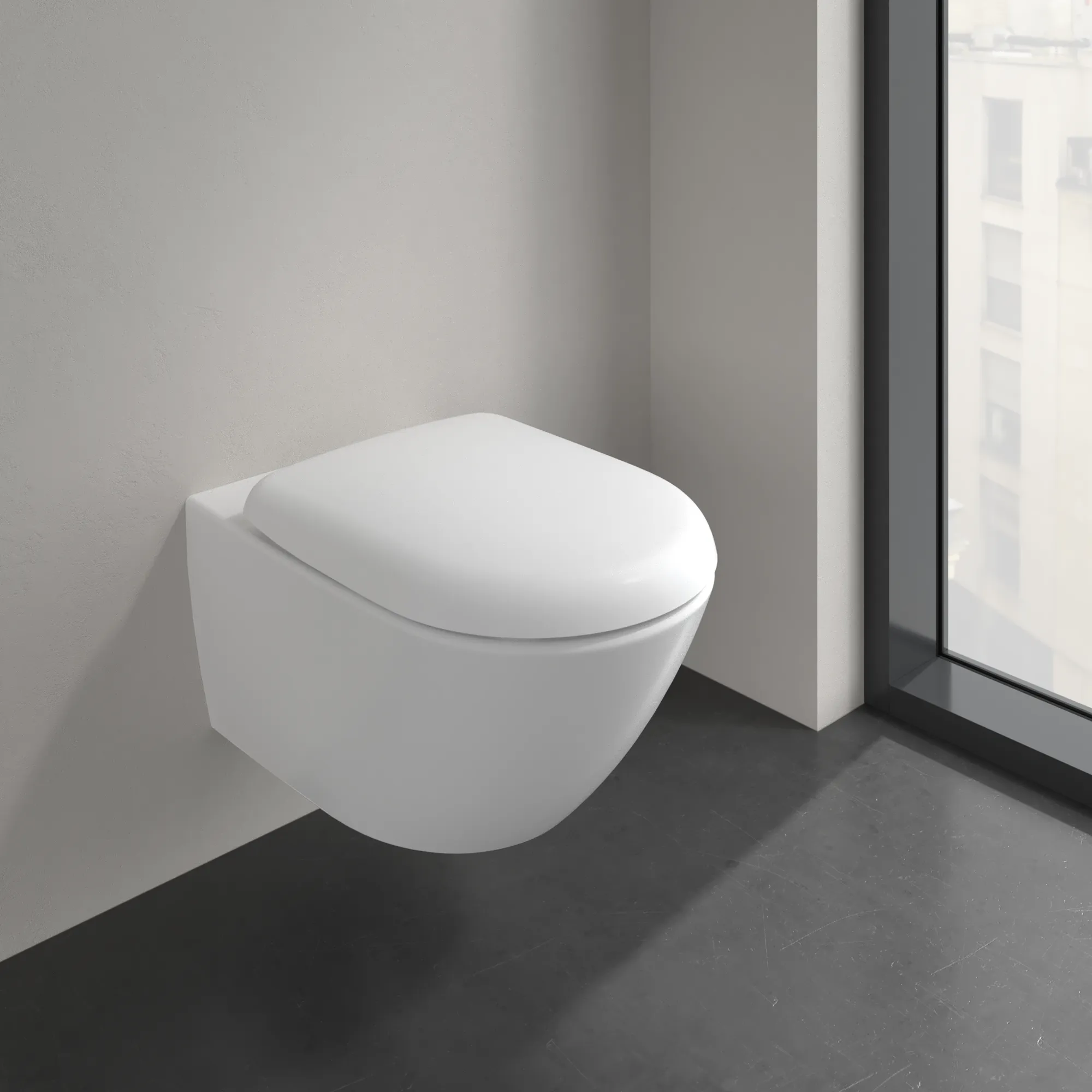 Villeroy & Boch Tiefspül-WC Antao 4674T0, spülrandlos, wandhängend, Stone White CeramicPlus, 370x560 mm, Höhe 355 mm, TwistFlush-Technologie