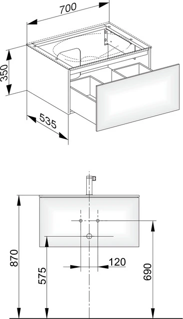 Edition 11 Waschtischunterbau mit Auszug 700 x 350 x 535 mm trüffel/trüffel WTU Edition 11 31341, 1 Auszug, trüffel/trüffel