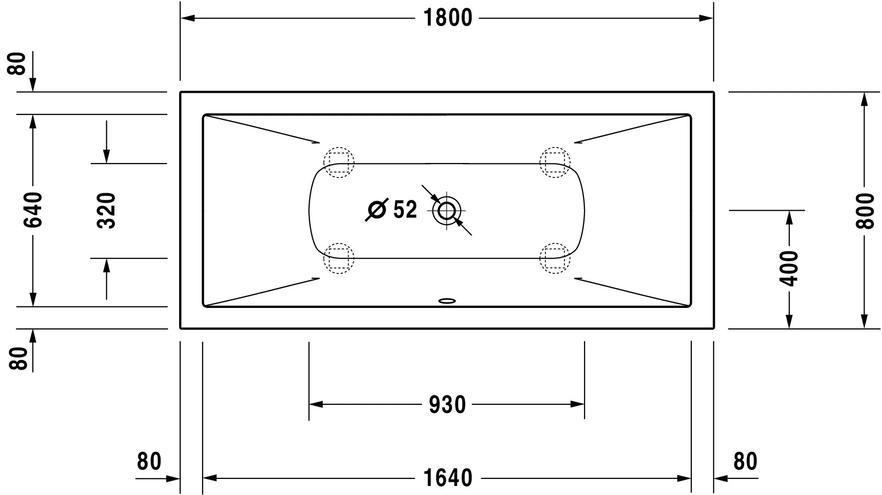 Duravit Badewanne „DuraSquare“ rechteck 180 × 80 cm in Dunkelgrau Matt