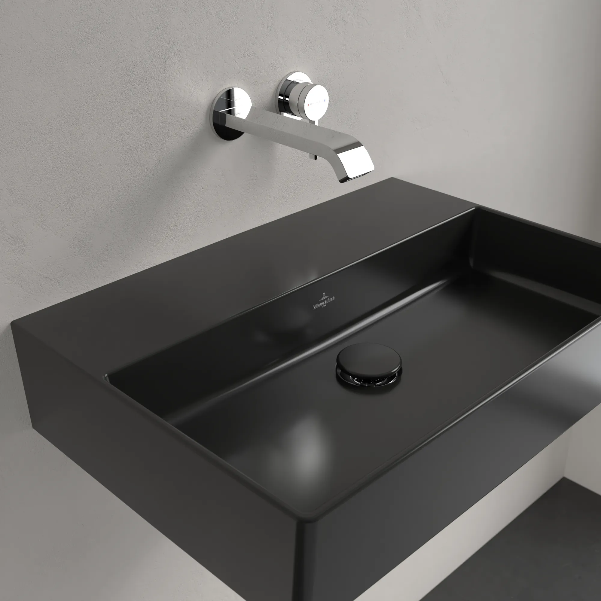 Villeroy & Boch Memento 2.0 Wandwaschbecken Pure Black CeramicPlus, 600x420x135 mm, TitanCeram, matt, für Wandauslaufarmatur