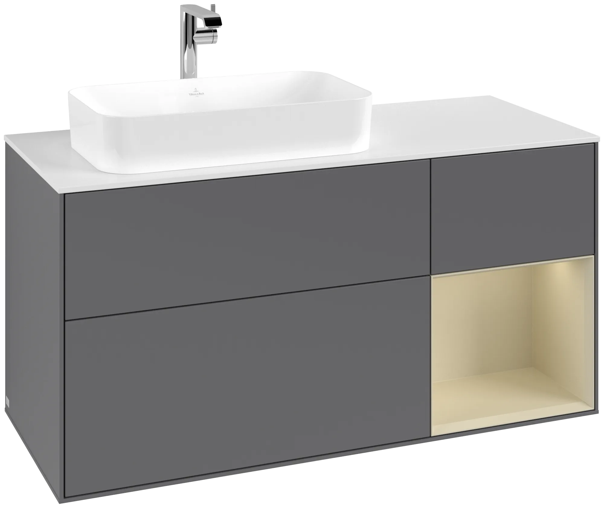 Villeroy & Boch Waschbeckenunterschrank Finion G28, Anthrazit Matt Lack / Silber Grau Matt Lack / Glas Weiss Matt