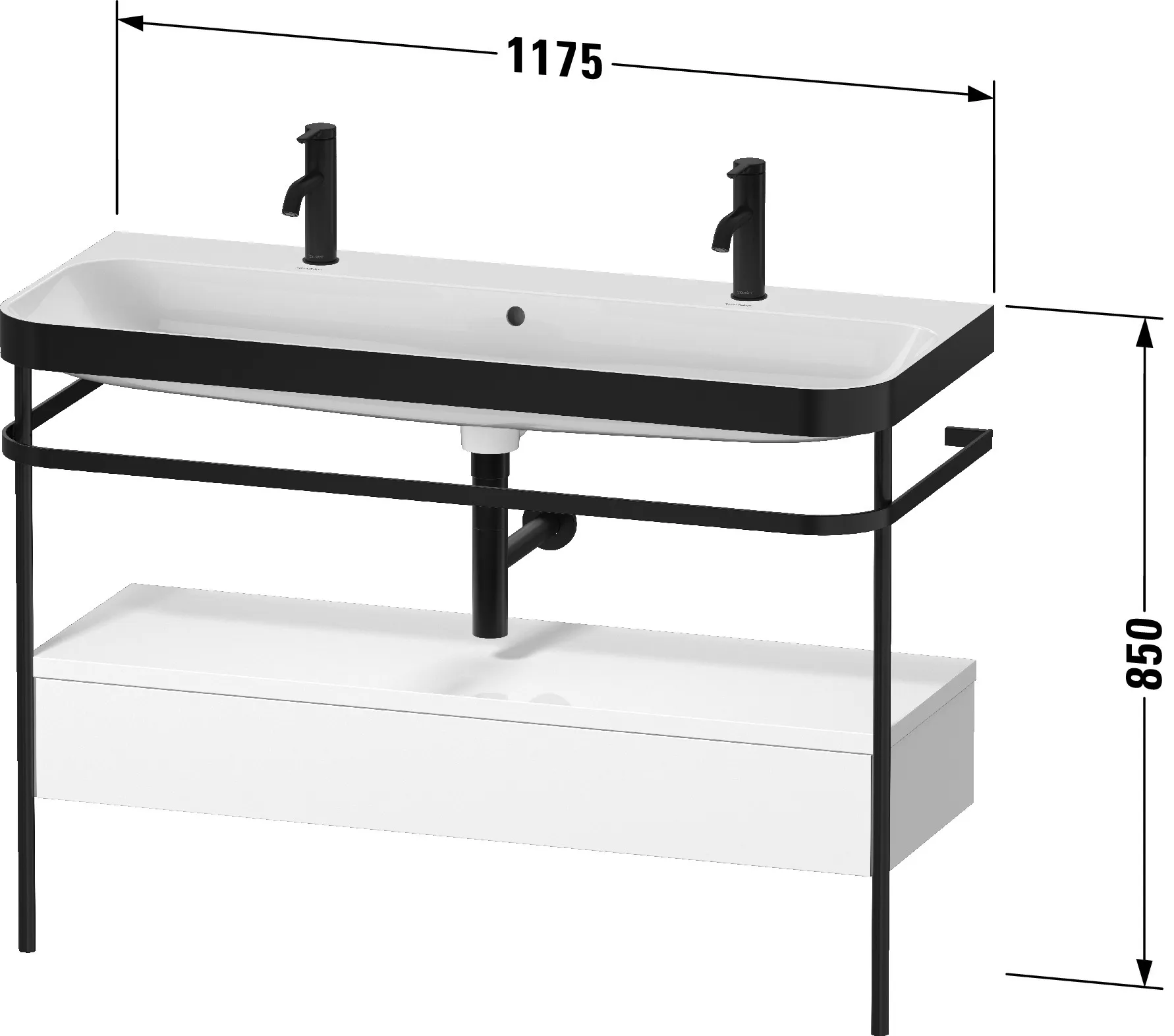 Duravit Waschtischunterschrank mit Metallkonsole „Happy D.2 Plus“ 117,5 × 85 × 49 cm Graphit Supermatt