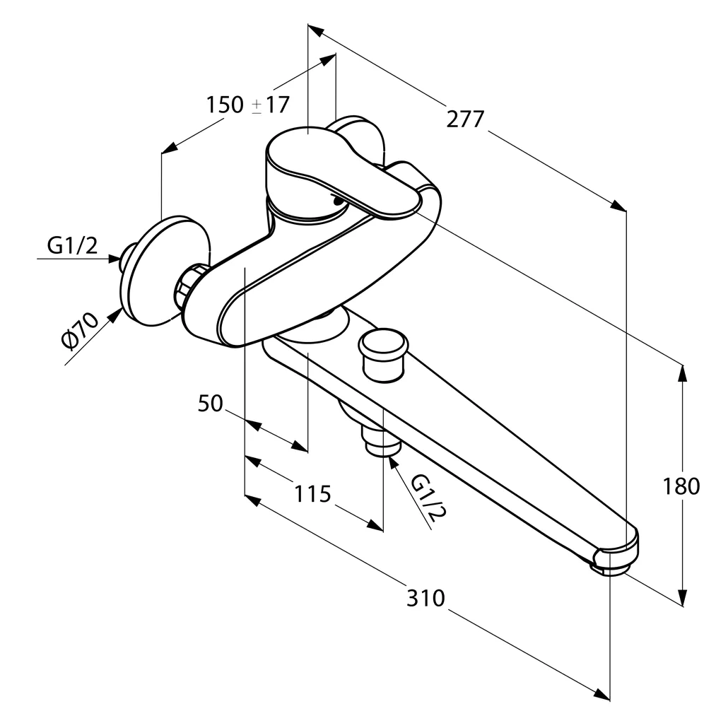 Kludi PURE&SOLID Wannenfüll- u. Brause-Einhandmischer DN 15 chrom