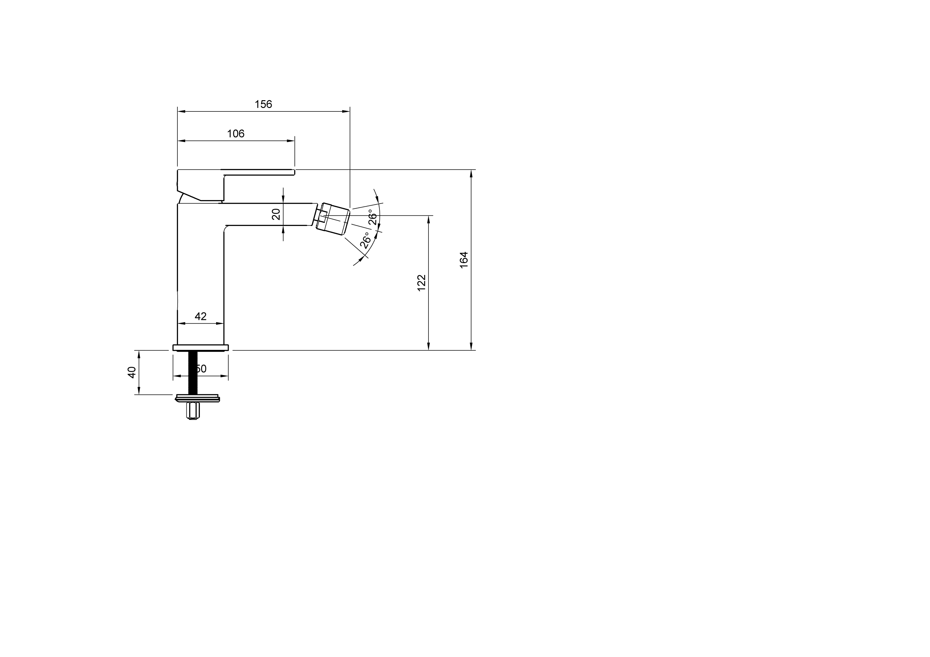 Einhebel-Bidetarmatur Architectura T103001000, 42 x 164 x 156 mm, Chrom