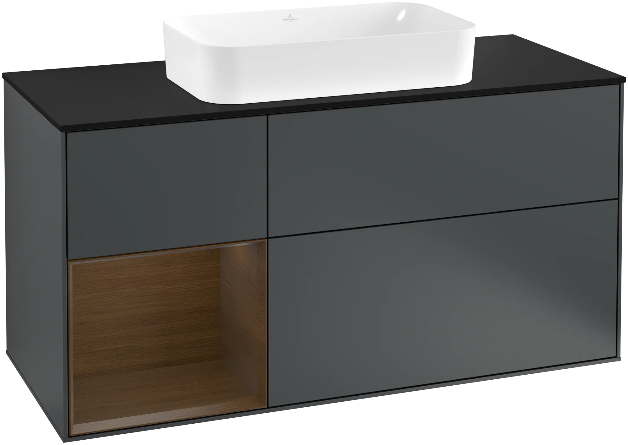 Villeroy & Boch Finion Waschbeckenunterschrank G29 1200x603x501mm Midnight Blue Matt Lacquer/Walnut Veneer/Glass Black Matt