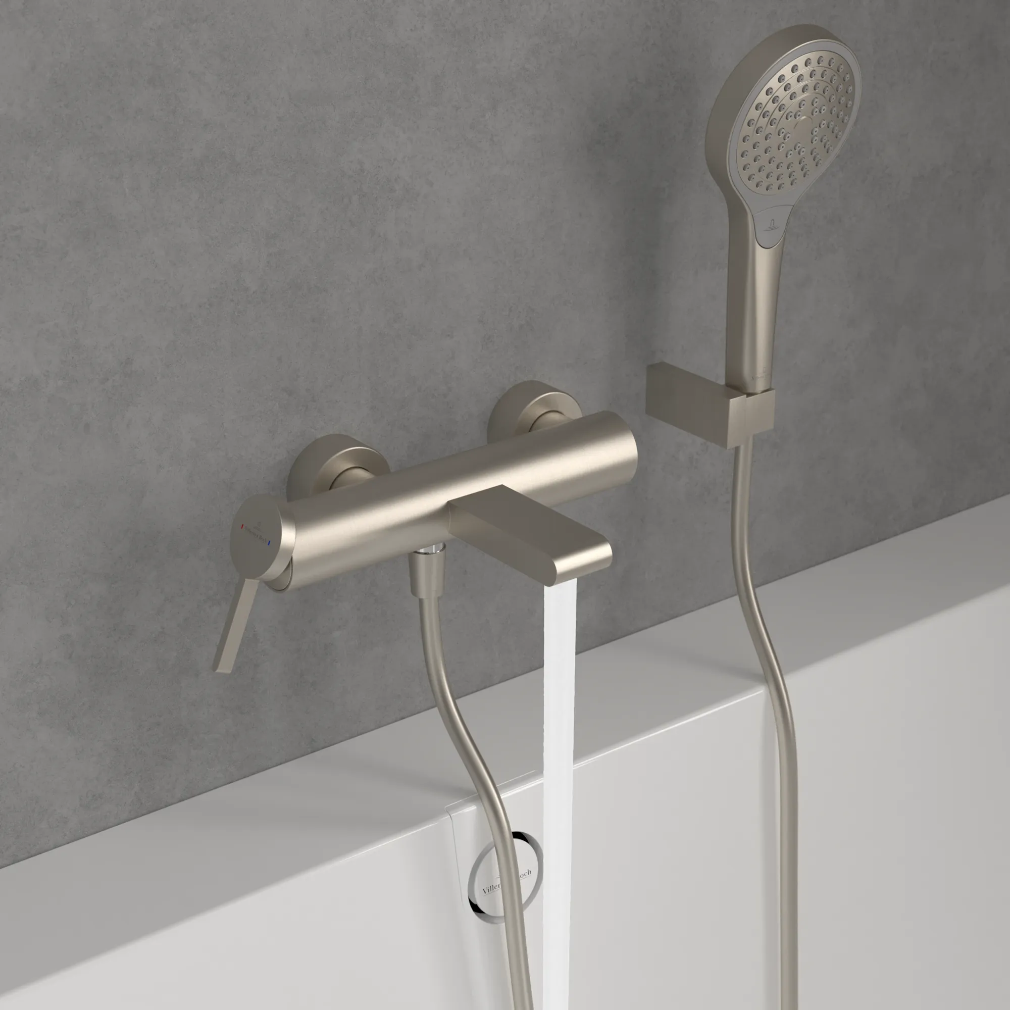 Villeroy & Boch Einhebel-Badewannenarmatur Dawn, Brushed Nickel Matt, 111 mm Höhe, 274 x 186 mm Maße Villeroy & Boch Einhebel-Badewannenarmatur Dawn, Brushed Nickel Matt, 111 mm Höhe, 274 x 186 mm Maße