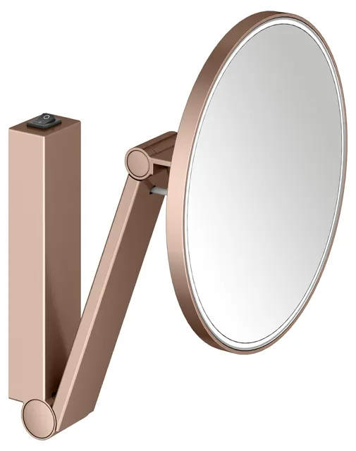 KEUCO Kosmetikspiegel mit Wippschalter „iLook_move“ Rund, mit Beleuchtung in Rotgold (gebürstet), ⌀ 212 mm