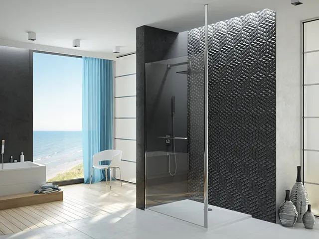 Hoesch Muna Duschabtrennung Eckversion 1400, Seiteneinstieg, Haltestange eloxal silber Hoesch Muna Duschabtrennung Eckversion 1400, Seiteneinstieg, Haltestange eloxal silber