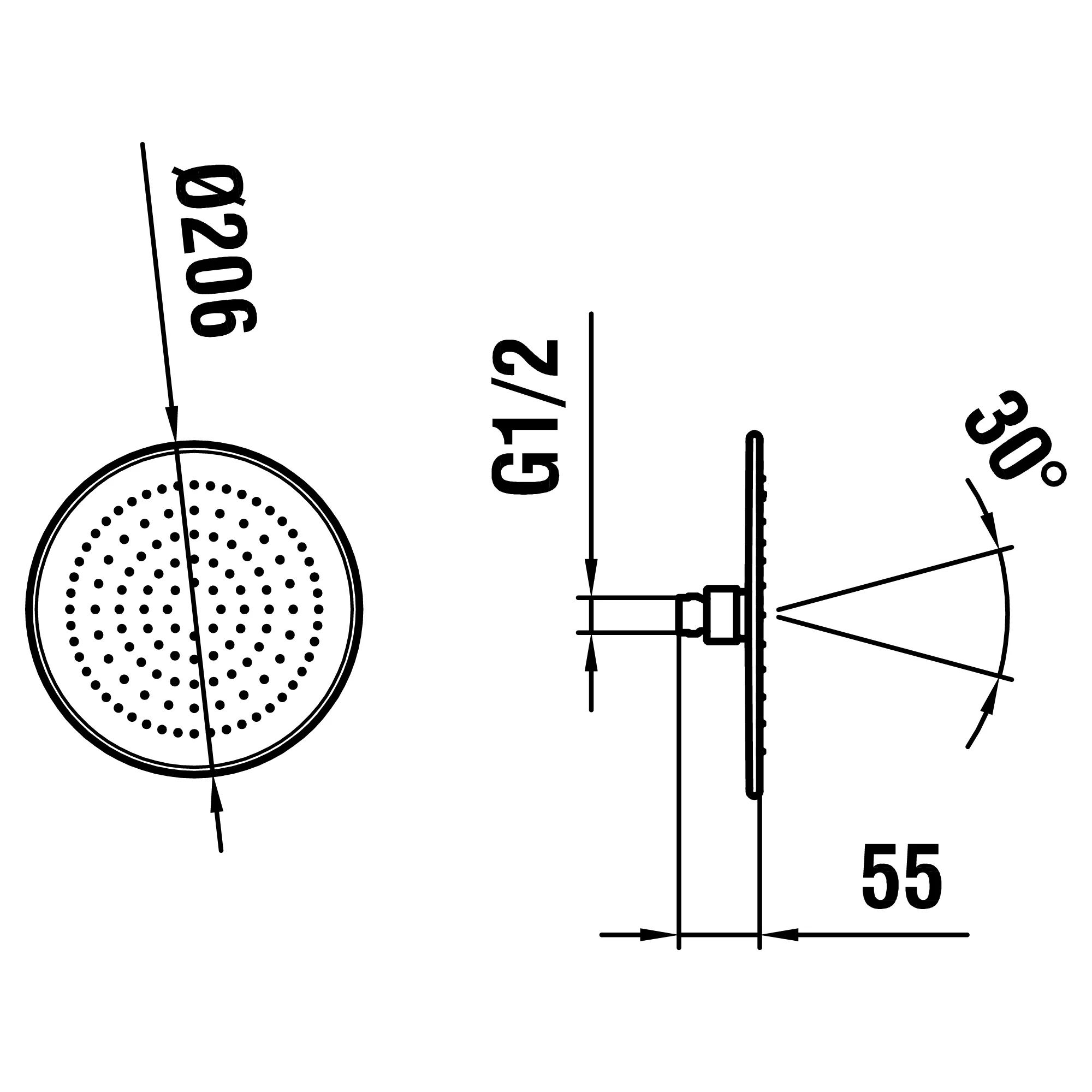 Kopfbrause Ø206mm, Edelstahl, verchromt Rund Ohne Brausenarm Mit RubiClean Selbstreinigender Strahlformer Verkalkungsarm Durchfluss/Geräuschgruppe: 8.5 l/min (3 bar) / IIZ